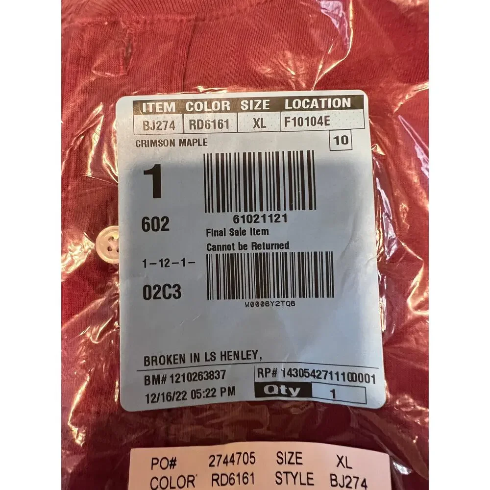 NWT J. Crew Men's Crimson Maple Red/Maroon Broken-In Henley Shirt